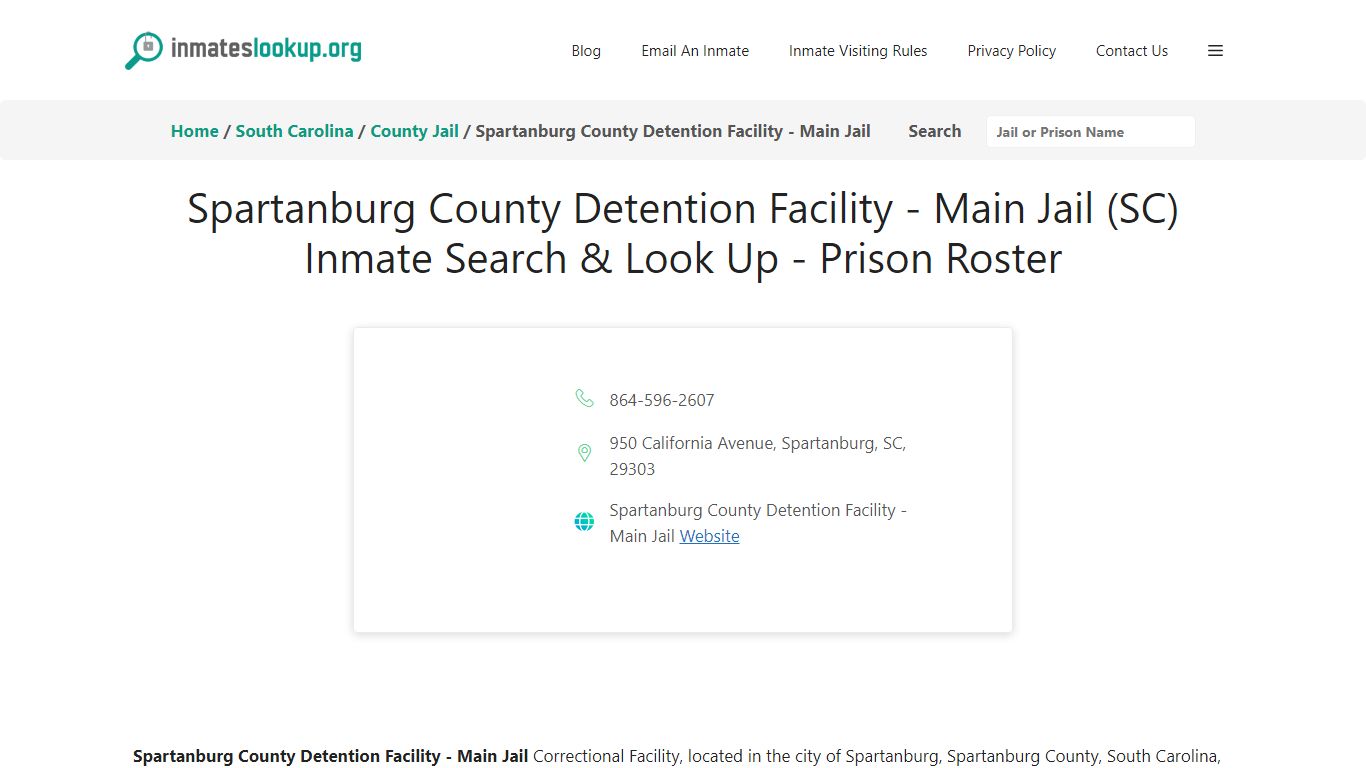 Spartanburg County Detention Facility - Main Jail (SC) Inmate Search ...